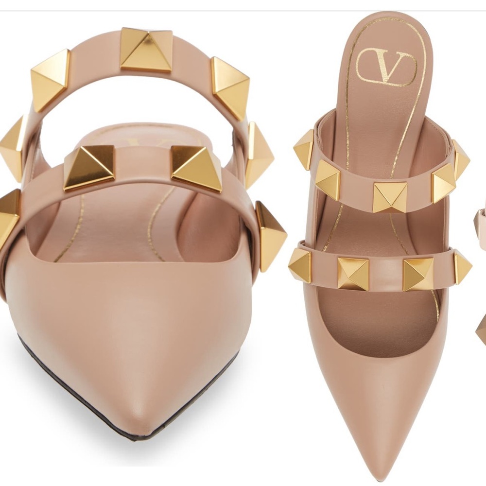 Valentino Roman Stud Pointed Toe Mule in Nude ( Rose Cannelle color on website)